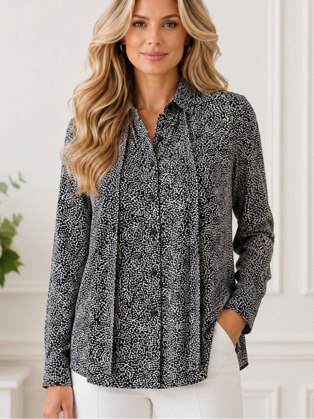 Chico’s Dots Layered Button-Down Top Size XL